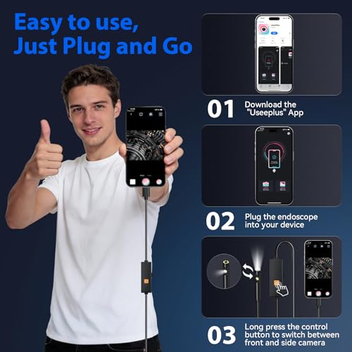 Endoscope Camera with Light, Dual-Lens 1920P HD Borescope Tools with 8+1 Adjustable LED Lights, 16.4FT Semi-Rigid Snake Cord IP67 Waterproof Inspection Camera for iPhone, iPad, iOS and Android Phone Dual Lens