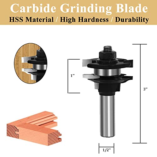 TAIWAIN Router Bit Set 1/2 Inch Shank 3PCS Raised Panel Wood Milling Cutter Rail &Stile Woodworking Miter Carbide CNC Cutting Tool for Cabinet Drawer Door Surfacing Router Bits Sets(RD-B) 28