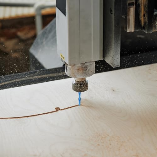 HARFINGTON Spiral Router Bit, 3/8" Cut Dia. Up Cut 2-Flute Solid Carbide End Mill with 1/2" Shank for CNC Wood Carving Engraving, 1-1/4" Cut Length, Blue Nano Coated 3/8" x 1-1/4" x 1/2" x 3"