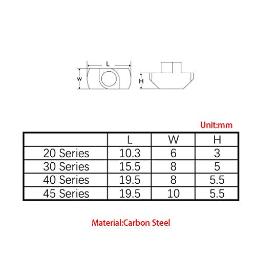 M6 T Nut Nickel Plated Carbon Steel T Slot Nut for 4545 Aluminum Extrusion European Standard (Pack of 50) 45 Series M6