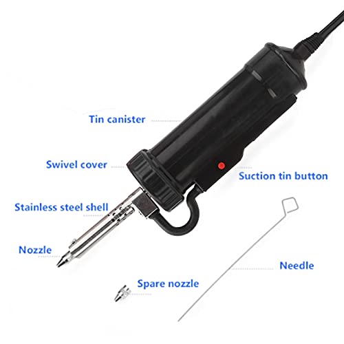 Electric Solder Sucker 30W Automatic Desoldering Pump with Vacuum Suction, 3 Nozzles (1.0mm, 1.5mm, 2.5mm) Tin Suction Device for Tin Removal Work (US Plug AC110V) ﻿