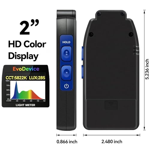E130 Light Meter – Accurate Lux & Color Temperature (CCT) for Any Light Source, 99-Point Light Mapping, Hold Freeze, Spectrum Mode Accurate for 420/450nm White LEDs