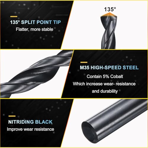 PATIKIL Letter U Drill Bit Jobber Straight Shank M35 Nitriding Black 6Pcs 6