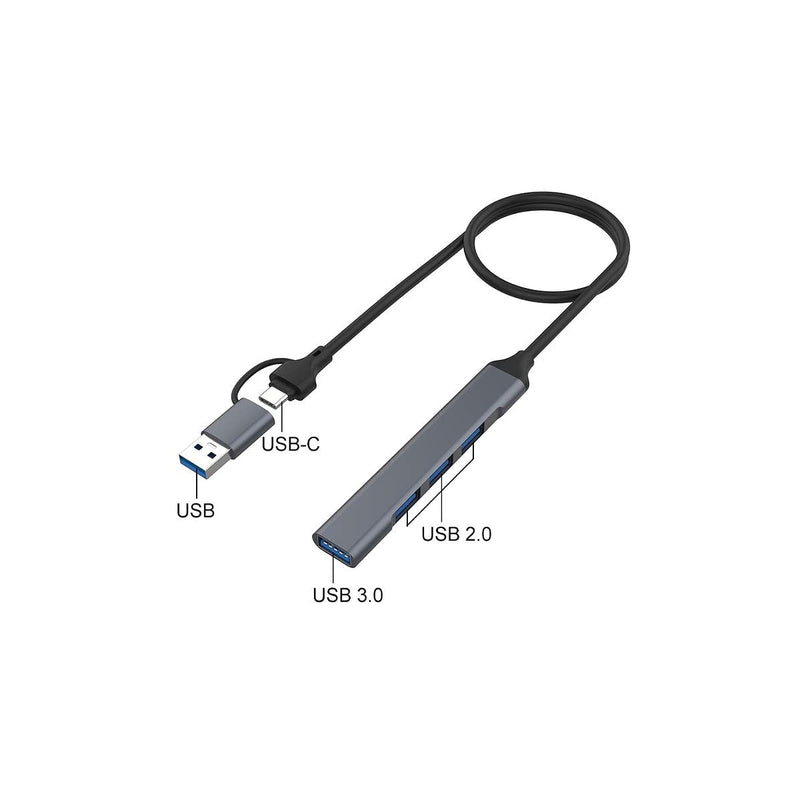 USB Hub, ONTEN USB C to USB Adapter, USB C to USB A Hub with 1.6ft Cable,4 Ports USB-C USB Hub 3.0/2.0, for MacBook Pro, iMac 2021, USB Splitter Aluminum Alloy, Color Gray blue