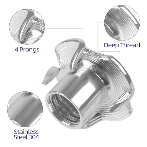 M8 T-Nuts 304 Stainless Steel, 4-Pronged Tee Nut for Wood, Rock Climbing Holds, Furniture, 50 PCS M8