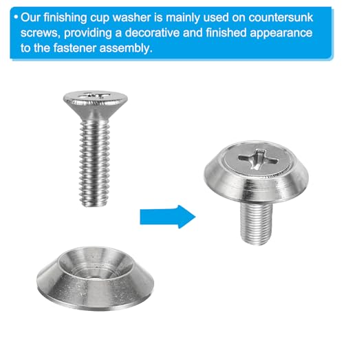 PATIKIL M6 Finish Countersunk Washer, 50pcs 16mm Dia. 3.5mm Tall Solid 304 Stainless Steel CNC Cup Washer Flat Screw Head Gasket for Constructions, Taper M6 x 16mm x 3.5mm 50