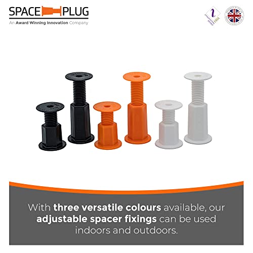 Space-Plug Adjustable Spacer Fixings (Mini Size for 15-35mm Gaps), 25 Pack of Grey Spacers, Professional & DIY use for Kitchen, Bedroom, Bathroom & Furniture installations