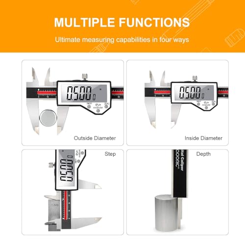 Digital Caliper, 6" Caliper Measuring Tool Extreme Accuracy Waterproof Electronic Vernier Caliper Industrial Stainless Steel Digital, Durable Measuring Tool with Large LCD Screen Red Stainless Steel 6"