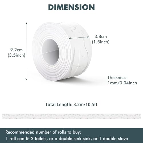 Dstorelhp 2PCS Caulk Tape, White Marble, 1.5" x 10.5Ft White Marble-2PCS