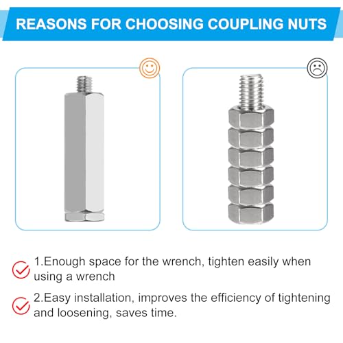 PATIKIL M8 x 1.25-Pitch 304 Stainless Steel Hex Coupling Nuts, 12Pcs 50mm/ 2" Length Coarse Fully Threaded Rod Coupling Nut Studding Connector Fasteners, Silver Tone M8-1.25 x 50mm