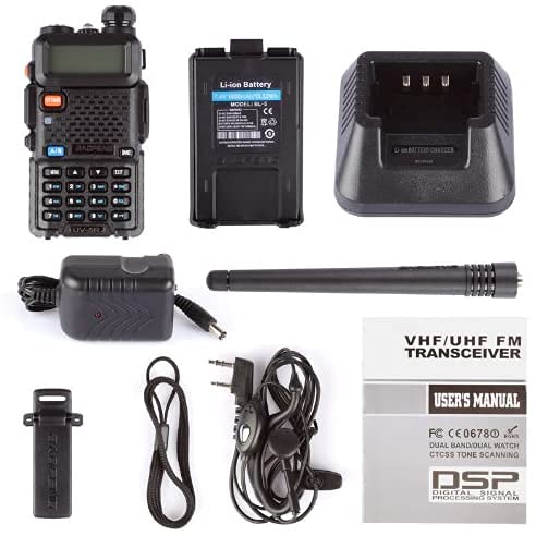 Baofeng UV-5R Two Way Radio Dual Band 144-148/420-450Mhz Walkie Talkie 1800mAh Li-ion Battery(Black)