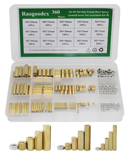 Raogoodcx® 360pcs M2 M3 M4 Male Female Brass Spacer Standoff Screw Nut Assortment Kit with Box