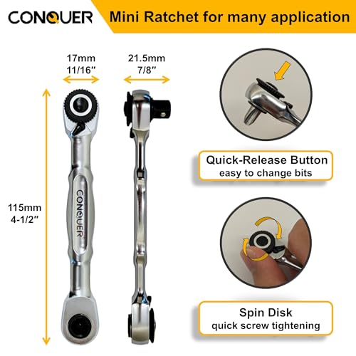 CONQUER 21-Piece 1/4" Drive Mini Ratchet Spline Socket Set, SAE/Metric 21 PC Spline Socket Set