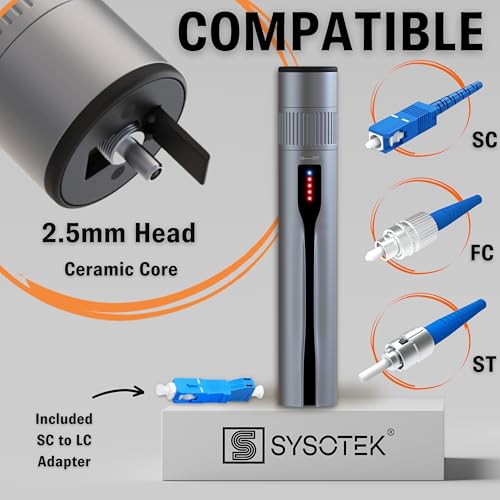 Visual Fault Locator - Rechargeable Red Light VFL Fiber Optic Tool kit - Retractable Head fits SC FC ST - Visible Red Light Source - Network Cable Tester - with Protective Case and LC Adapter