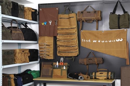 Tool Bag for Organizing, Waxed Canvas Wide Open Top Tool Tote Bag with 6 External Pockets, 13.8 x 7.8 x 7.8 Inches (ArmyGreen) ArmyGreen-Single