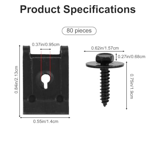 80pcs M4.2 Universal Fender Liner Screw U Nut Kit, Screws Clips Kit 80