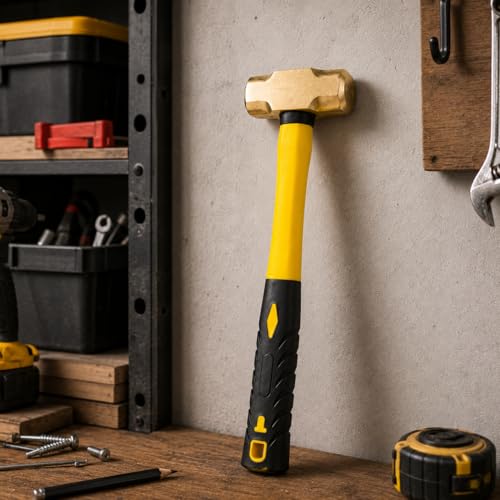 Stark USA 1lb Brass Sledge Hammer (16oz) Fiberglass Handle, Drilling Hammer, Crack Hammer, Die-Forge, Corrosion Resistant, 12.5" Brass Hammer 1 Pack