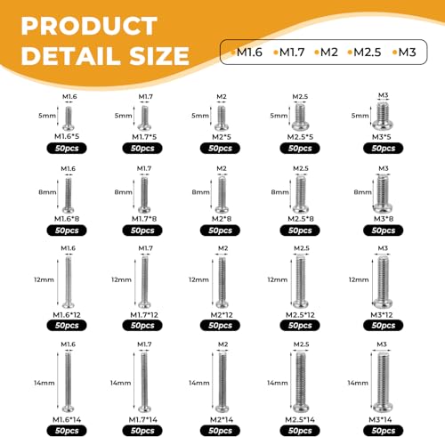 1000pcs Small Screws Kit for Electronics Tiny Screws M1-M3