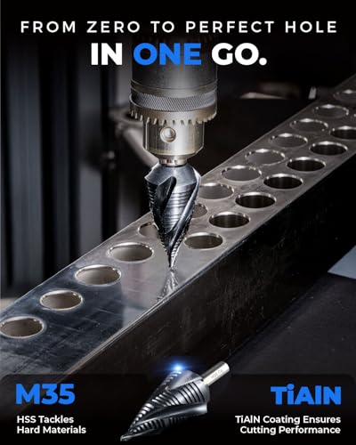 toolant M35 Cobalt Step Drill Bit, 1/4"-1-1/8", TiAlN, 1/4" Hex Shank 1/4" - 1-1/8"