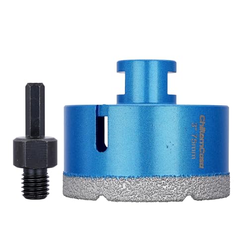 75mm 3" Diamond Core Drill Bits,Vacuum Brazed Hole Saw Cutter for Ceramic Tile Granite Marble with 5/8-11 Thread and 3/8" Hex Shank Adapter 75mm(3")