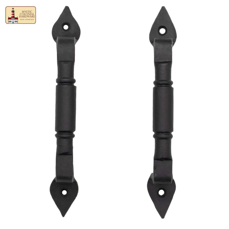 2 Pack Mystic Colonial Medieval Rustic Cast Iron Barn Door Handles - (6 inch) Colonial Pull Handles for Gates, Sheds, Cabinets & Garden Doors with Black Finish 6 Inch Pair Barrel Pull Handle