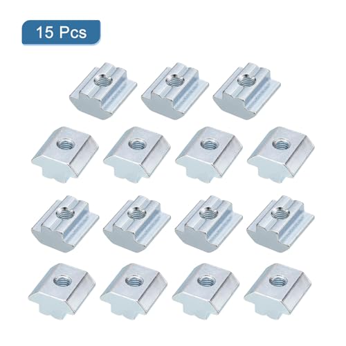 T Nuts 15pcs Nickel Plated Carbon Steel T Slot Bolts 4545 Series M6 Hammer Head Fastener Sliding T-Nuts for Aluminum Extrusion Profile (Silver) 4545 M6 15