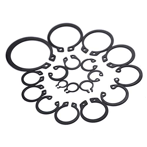 225Pcs 18 Sizes Alloy Steel Circlip Snap Ring External Retaining Clamps Ring Washer Assortment Kit 6-32mm(Black)