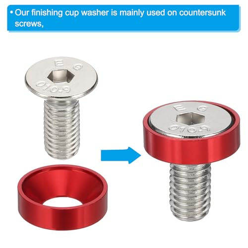 PATIKIL M8 Finish Countersunk Washer Kit, 20 Set Aluminum Alloy Flat Cup Head Screw Bolt Gasket for Mechanical Accessories Parts DIY Models, Wine Red