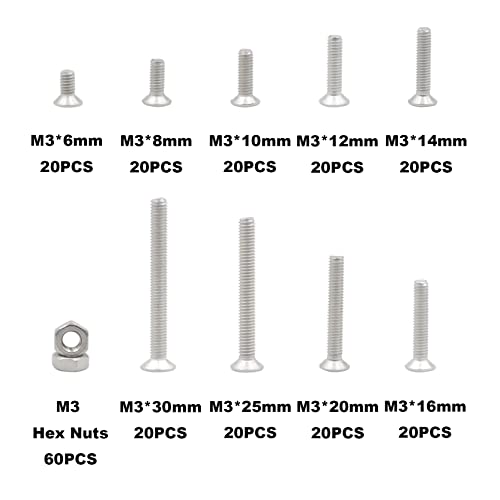 240PCS M3 Stainless Steel Phillips Flat Head Machine Screws Hex Nuts Assortment Kit