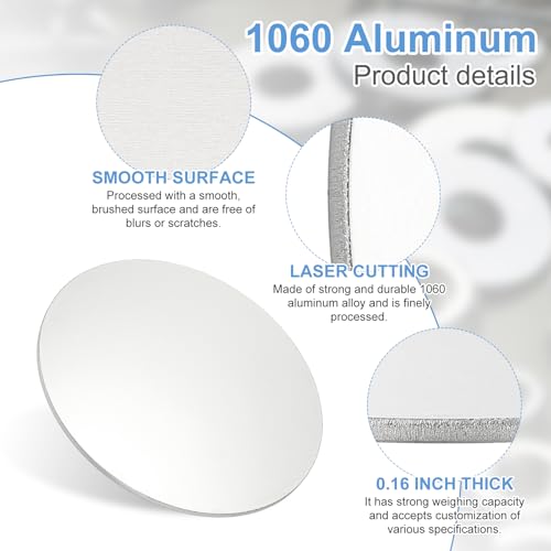 PATIKIL 1060 Aluminum Sheets and Plates, Dia.200mm / 7.87mm Thick 1/6" (9 Gauge) Aluminum Metal Discs Stamping Blanks for Crafting Industry Metal Stamping, Silver Tone 7.87 x 0.16 inch