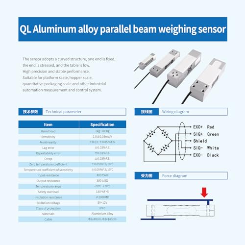 Single Point Beam Load Cell Rectangle Typle Parallel Cantilever Mini Weight Sensor Scale Sensor, Accuracy 0.2%,Test Compression Force Pressure,for Weighing Platforms Range (0-200KG) 0-200KG