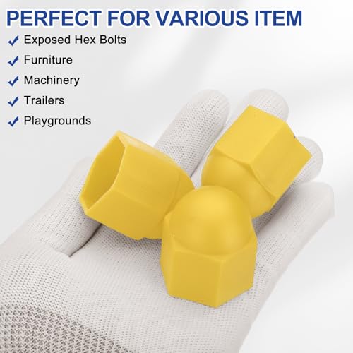 PATIKIL 50 Pcs Hex Nut Cover, M20x30x37mm Nylon Screws Bolt Covers Caps Dome Acorn Hex Head Bolt Protection Cap for Screws Nut, Yellow