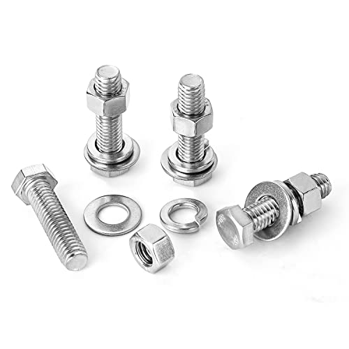 3/8-16 x 3-1/2" Hex Head Bolts Screws, Nuts, Flat and Lock Washers Assortment Kit, 304 Stainless Steel(18-8), Machine Fully Thread, Bright Finish 5Sets 3/8-16 x 3-1/2" (5Sets)