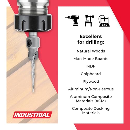 Amana Tool Carbide Tipped 82 Degree Countersink Tapered Drill Bit, 55604, 6 Screw, 3/8 Dia x 9/64 Drill Dia x 5/16 Round Shank