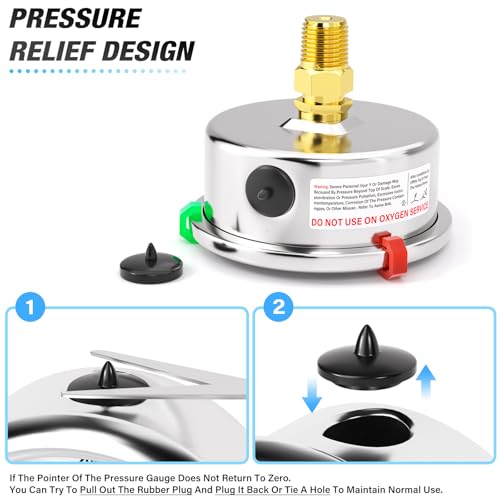 MEANLIN MEASURE 0~100Psi Stainless Steel Liquid Filled Pressure Gauge, 1/4" NPT 2.5" Luminous Dial, Glycerin Filled for WOG Water Oil Air Center Back Mount with 2PCS Snaps 0-100Psi