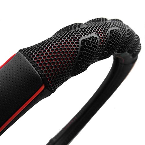 Flying Banner car Steering Wheel Cover Faux Leather Massage Universal fit 3D Honeycomb Hole Anti-Slip Sporty 15 Inches (Red Black)… Red black