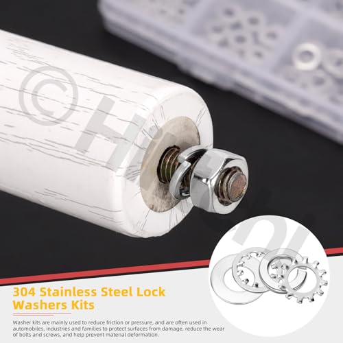 Hilitchi 400PCS 6 Sizes British 304 Stainless Steel External Star Washer Internal Serrated Lock Washer Set Split Washers Quick Speed Locking Washer for Screws Bolts(#6#8#10 1/4” 5/16” 3/8”) British System