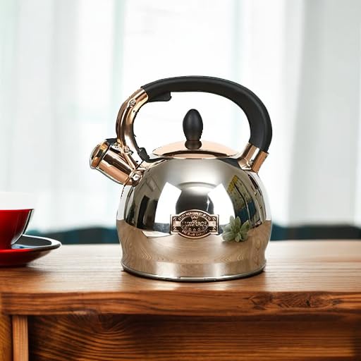 Stainless Steel Whistling Tea Kettle with Metal Capsulated Bottom for Quick Heat Distribution 2.8 Quart 3 Quarts Silver001
