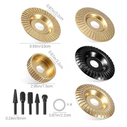 14PCS Wood Carving Disc Set for 4" & 4.5" Angle Grinder, 5 Shapes