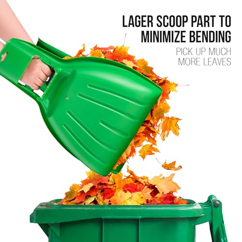 Leaf Collector & Adult Rake Set, Leaf Scoops & Rake for Leaf Picker Upper Gardening Lawn Care Hand Tools, 1 Lawn Cleaning Garden Rake & 1 Pair Leaf Scoop, Green Plastic Leaf Grabber, by Superio Adult Green Leaf Collector & Rake Set