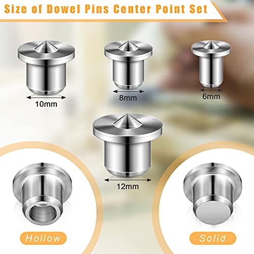Honoson 32 Pieces Dowel Pins Center Point Set Solid Hollow Dowel Tenon Center Transfer Plugs Pointed Dowel and Tenon Center Kit for Woodworking Tool 1/4, 5/16, 3/8, 1/2 Inch (6/ 8/ 10/ 12 mm)