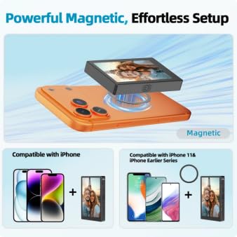 Selfie Monitor Screen Compatible with iPhone 17 and Below & Android, Magnetic Touchscreen Back 4K Camera Vlog Monitor, 2000mAh Battery, 3.5mm Jack, Selfie Screen for Vlog Live Stream TikTok YouTube Black