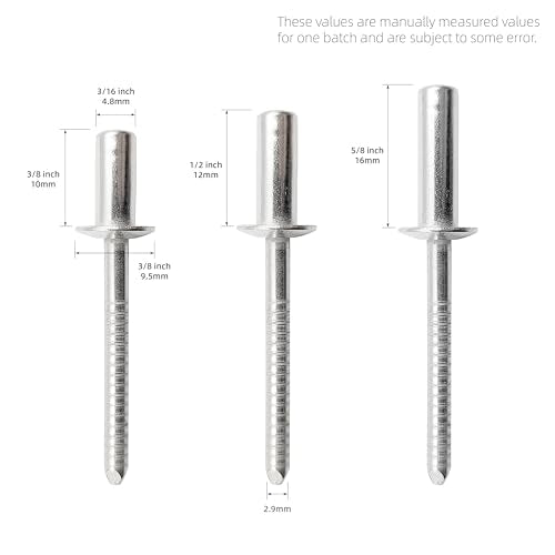 60Pcs Closed End Pop Rivets Kit, 3/16" x3/8,1/2",5/8" 3 Sizes (20 Each) - Stainless Steel Dome Head, Sealed Blind Rivets (4.8x10,12,16mm) 3/16"x3/8,1/2",5/8"