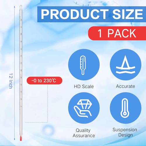 Relaxweex General Purpose Lab Thermometer 12 Inch Total Immersion Glass Liquid in Glass Thermometer for Laboratories Universities Food and Beverage Processing Clear(0 to 230 ℉) 0 to 230 ℉
