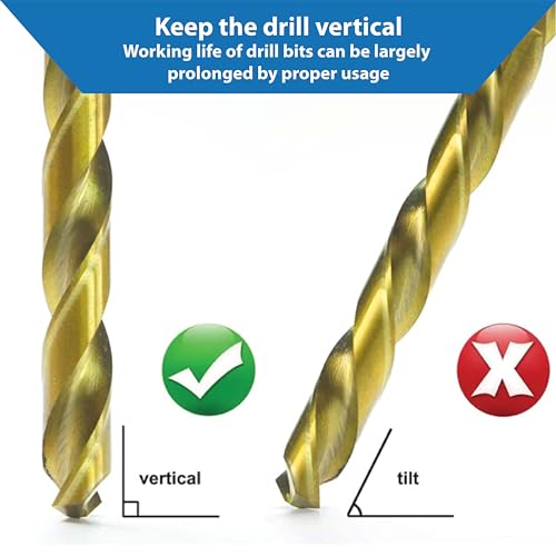 TJR® HSS TiN Twist Drill Bit Set 19 Pieces 1-10mm 0.5mm Steps Self-Centering Metal Drill Bit DIN 338 Type N 118°, for Stainless Steel, Steel, Aluminum Profiles with top Drilling Precision