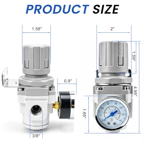 AR3000-03 Air Regulator with Gauge & Bracket, 3/8" NPT, Adjustable 0-145 PSI for Compressed Air Systems 3000-03
