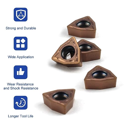 Carbide Turning Inserts WCMT050304 WCMT2.52 TiN Coated Carbide Inserts for Lathe Turning Tool CNC Lathe Turning Tool Holder Indexable Inserts for Steel Metal Machining, 10 Pieces