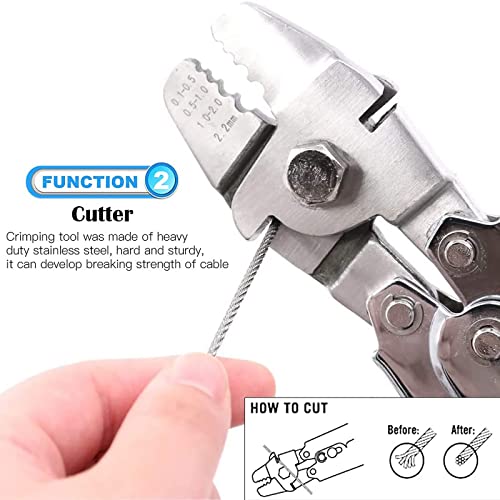 Stainless Steel Wire Cable Crimping Tool Kit, Cutter &Crimper Plier, 100FT 304 Wire Rope, 100pcs Aluminum Sleeves Stops Complete Kit (1/32'' Stainless Steel Cable Kit) 1/32'' Stainless Steel Cable Kit
