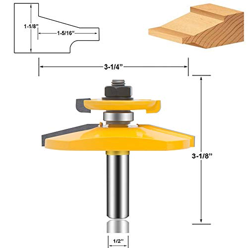 OLETBE Router Bit Set 3 PCS 1/2-Inch Shank Round Over Raised Panel Cabinet Door Ogee Rail and Stile Router Bits Sets Woodworking Wood Cutter Wood Carbide Groove Tongue Milling Tool(LINE) 4