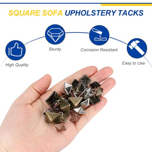 Square Sofa Upholstery Tacks, 9/16" x 11/16" Upholstery Tacks for Furniture Hardware Decorative Square Nails 100 Pcs for DIY Handicrafts Home Decor(Silver Nickel Plating)